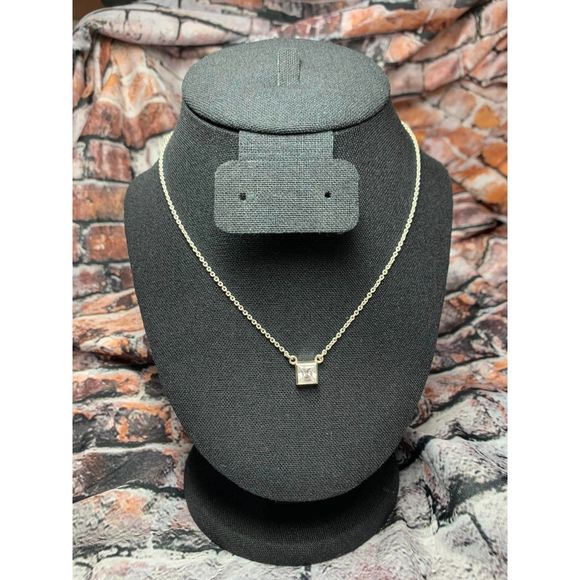 Vntage Monet 925 Sterling Silver Square Rhinestone Pendant Sparkle  16" long EUC - Picture 1 of 2